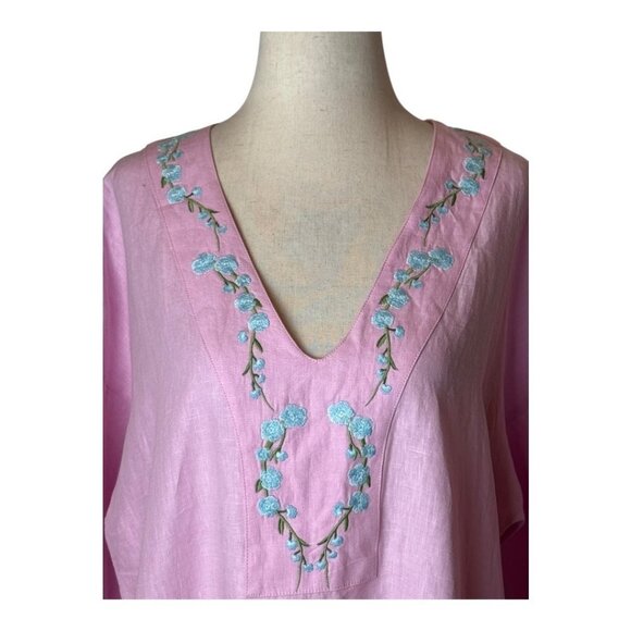 Fanm Mon x Andie Dress Women Small Pink Linen Embroidered The Kepez Kaftan Maxi - Picture 6 of 15